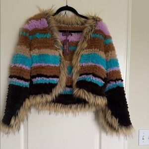 Multicolor Striped Faux Fur Bolero